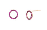 Fashionable Design Circle Shape Rose Gold Colour 925 Sterling Silver Earrings studded with Ruby CZ